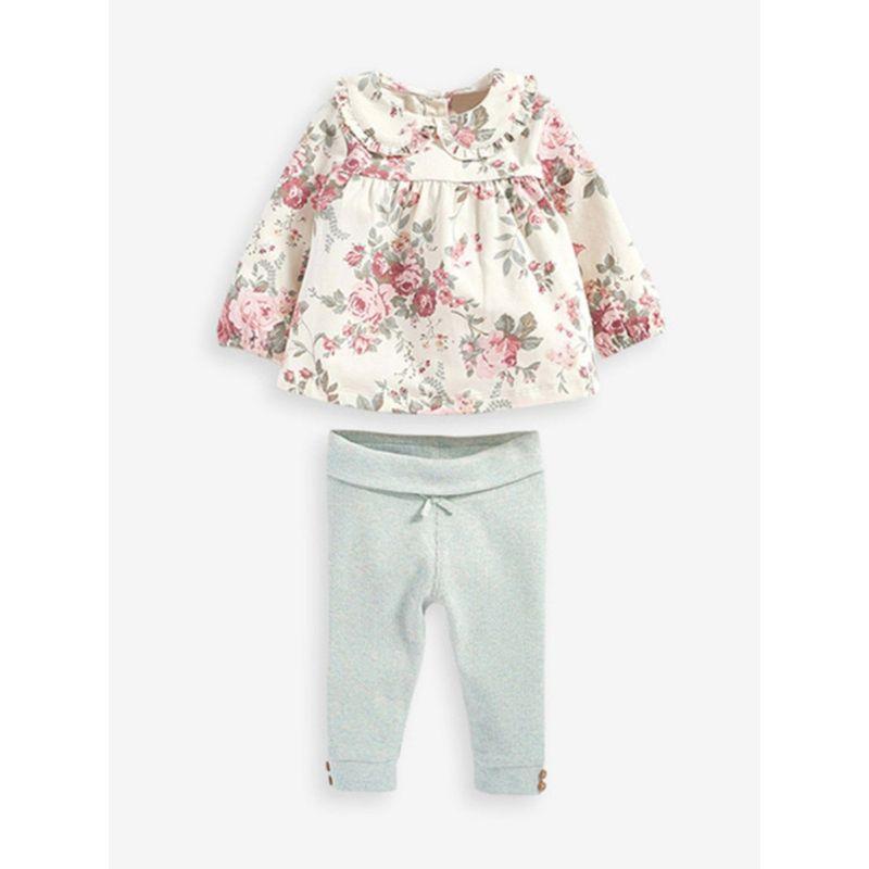 Girls' Floral Suit, Long-Sleeved Top, Leggings, Two-Piece Set, Kidsren's Pure Cotton Autumn Clothing, Baby T-Shirt Two-Piece Set 6