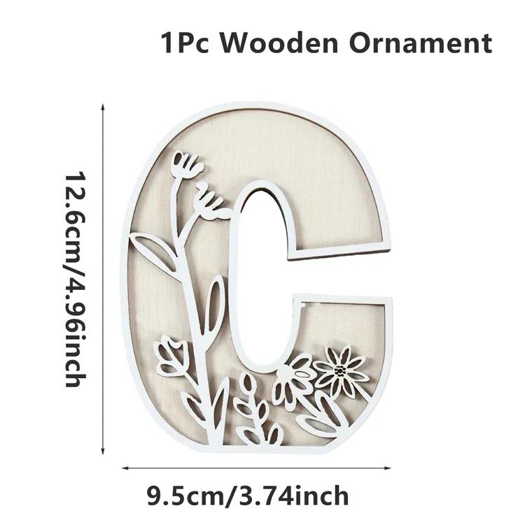 Wooden Alphabet Letters Wall Decor Set Engraved Floral Pattern Home Craft Ornaments Elegant Display for Living Room