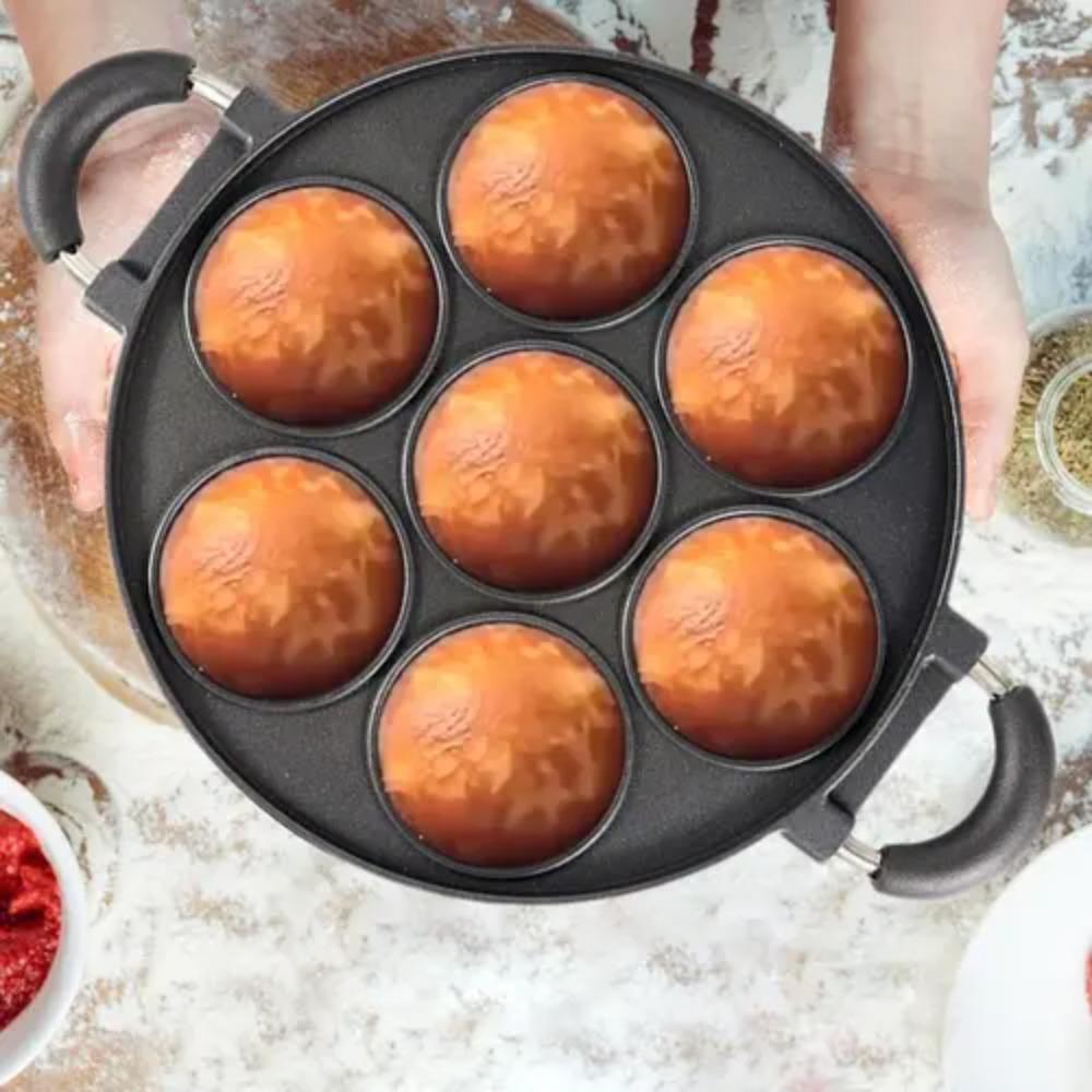 Aluminum 7-Hole Cake Cooking Pan Anti-scald Handle Cake Ball Plate Grill Pan Takoyaki Maker Scones