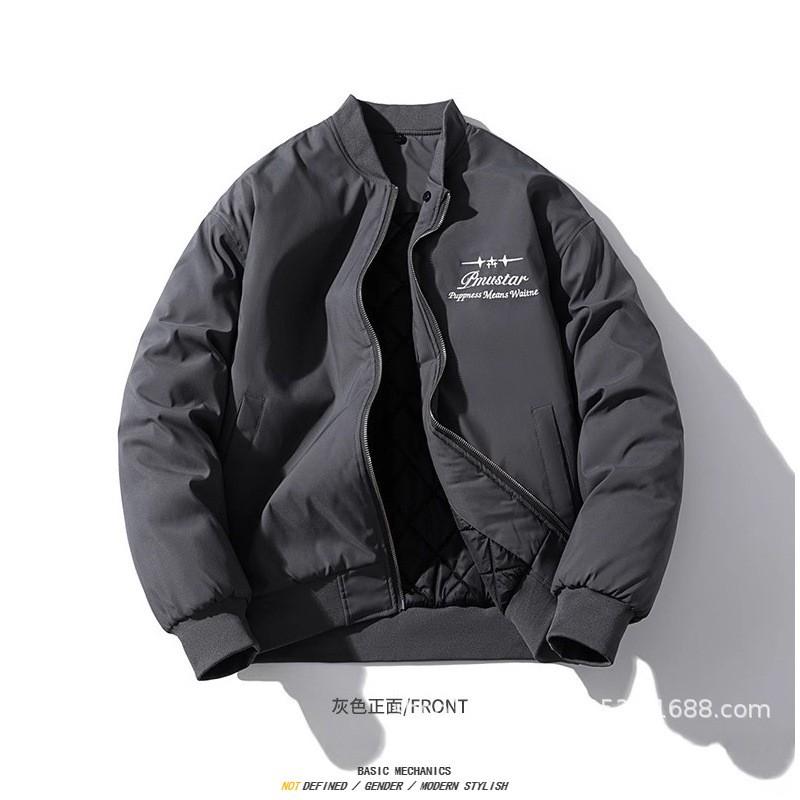 Mens Thickened Oversized Pilot Jacket With Embroidered Letters Casual Streetwear Bomber Coat Winter