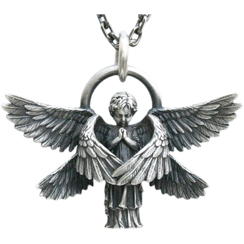 925 Sterling Silver Six Winged Angel Pendant Couple Men 'S Necklace