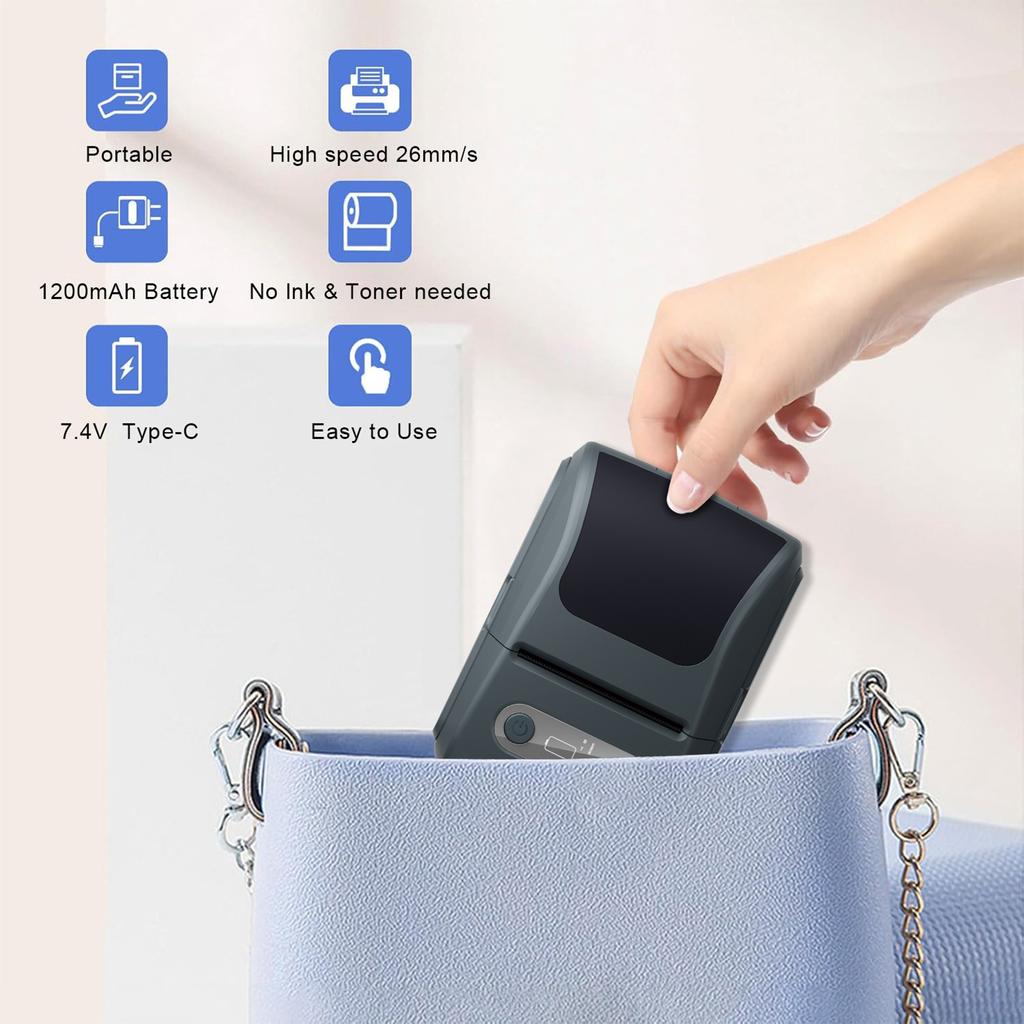 Портативный мини-принтер для термоэтикеток Bluetooth для малого бизнеса. Ручной многофункциональный принтер для этикеток с функцией термопечати.