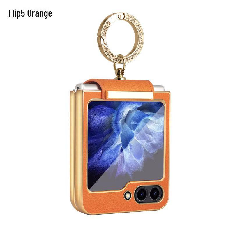 Чехол для Samsung ZFlip3/4/5 Folding Screen 6th Gen Phone с цветным кольцом. Корейская женская кожаная защитная оболочка для трансграничного использования.