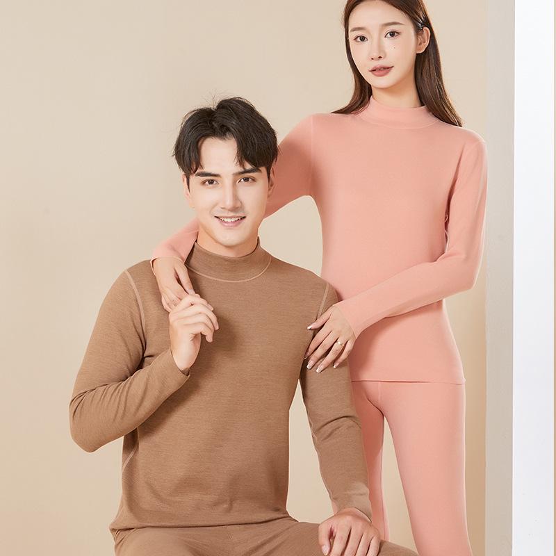 2024 Парный немецкий бархатный двухсторонний комплект термобелья с высоким воротником