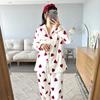 Autumn and Winter Thick Pajamas Women's 2-Piece Set Heart Shape Flannel Soft Homewear Button Long Sleeve Pajamas Pajamas Homewear