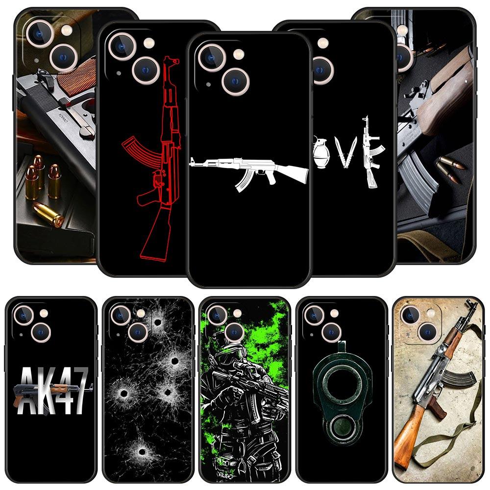 Чехол для телефона AK47 Пистолет Пули Для Apple iPhone 11 15 14 Pro MAX 12 13 7 8 Plus X XR XS MAX SE Силиконовый Черный Чехол Funda