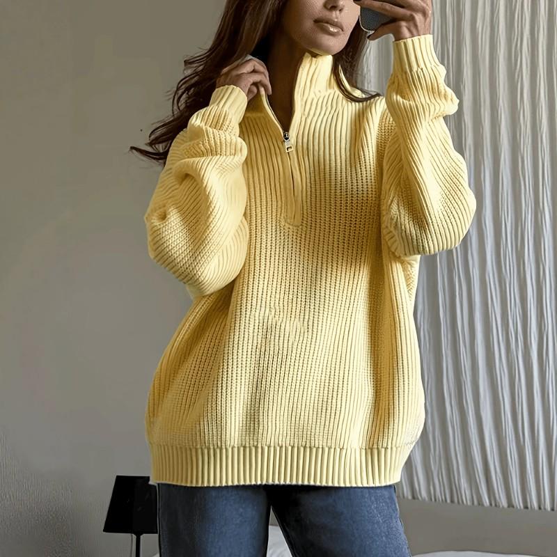 2026 Womens Fashion Zip Loose Lazy Style Knit Sweater