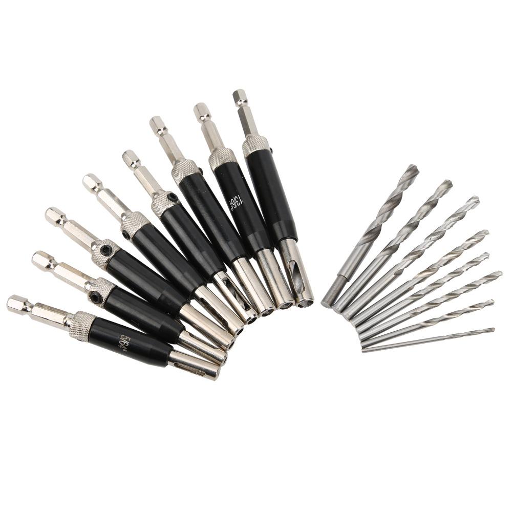 17pcs 5/64-1/4 inch Self Centering Drill Bit Hex Key Quick Change Hinge Drill Bit Hex Shank Aluminum Alloy Alignment Drill Bit