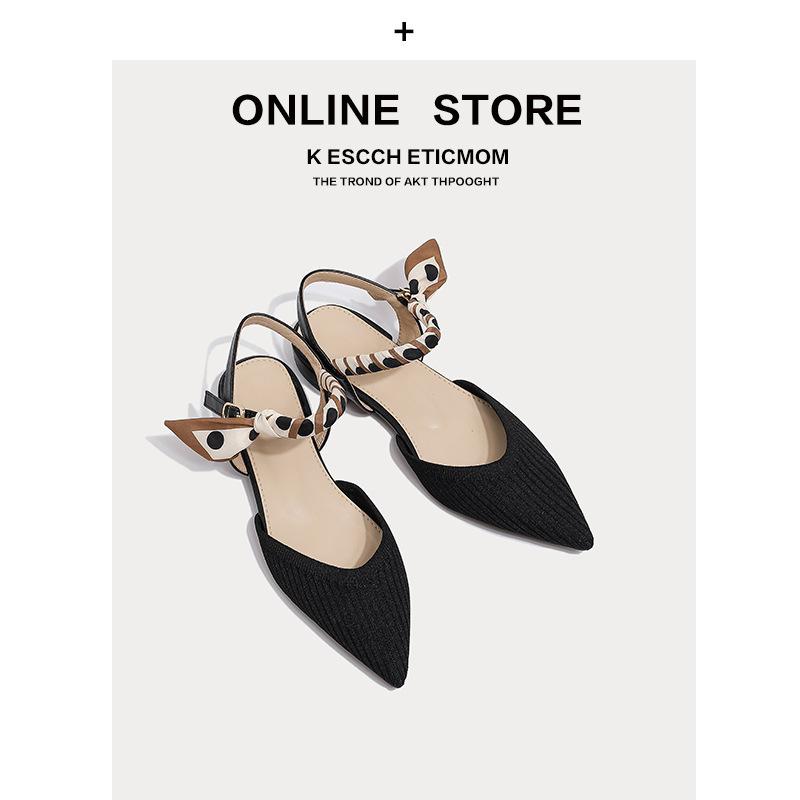 Босоножки Baotou женские летние на толстом каблуке элегантные с заостренными концами и ленточками летящие туфли вязаные односложные на высоком каблуке