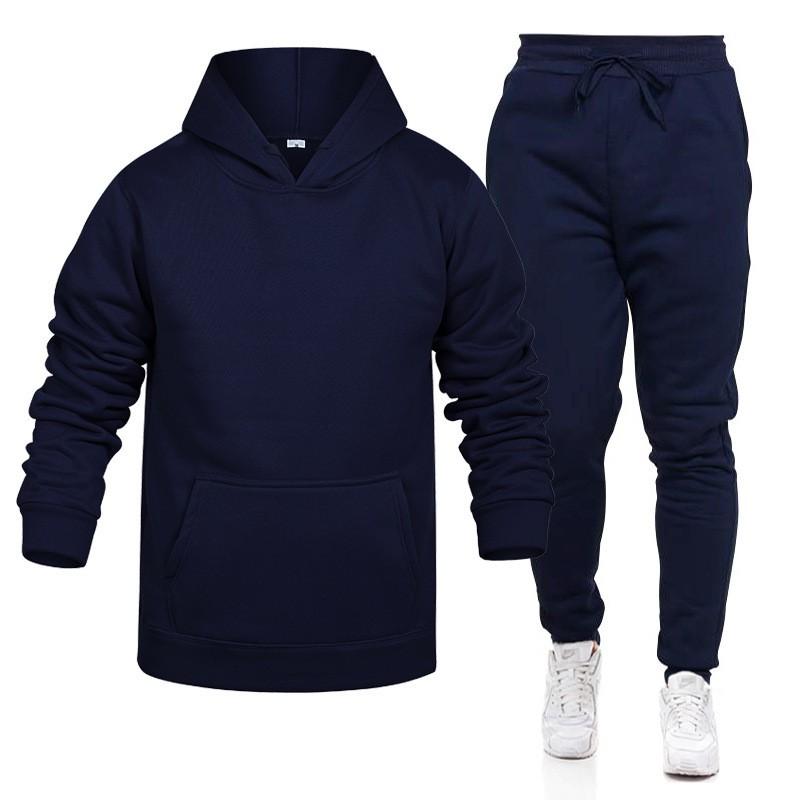 Mens Hooded Tracksuit Athletic Streetwear Casual Sweatshirt Set Fall Winter