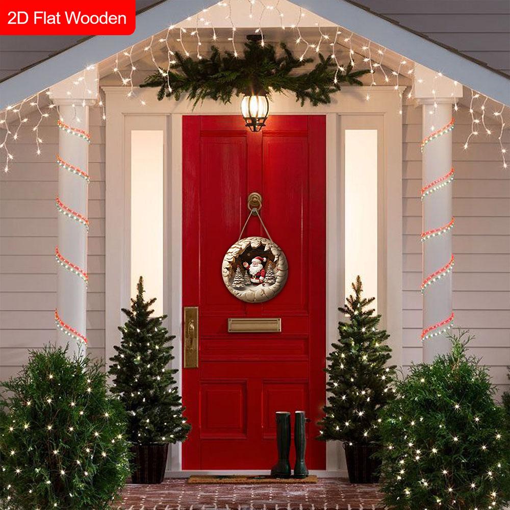 Wooden Christmas Sign with Santa Claus Pattern - Navidad Round Sign for Christmas Tree, Front Door, Wall Decor - Ideal Christmas Decoration