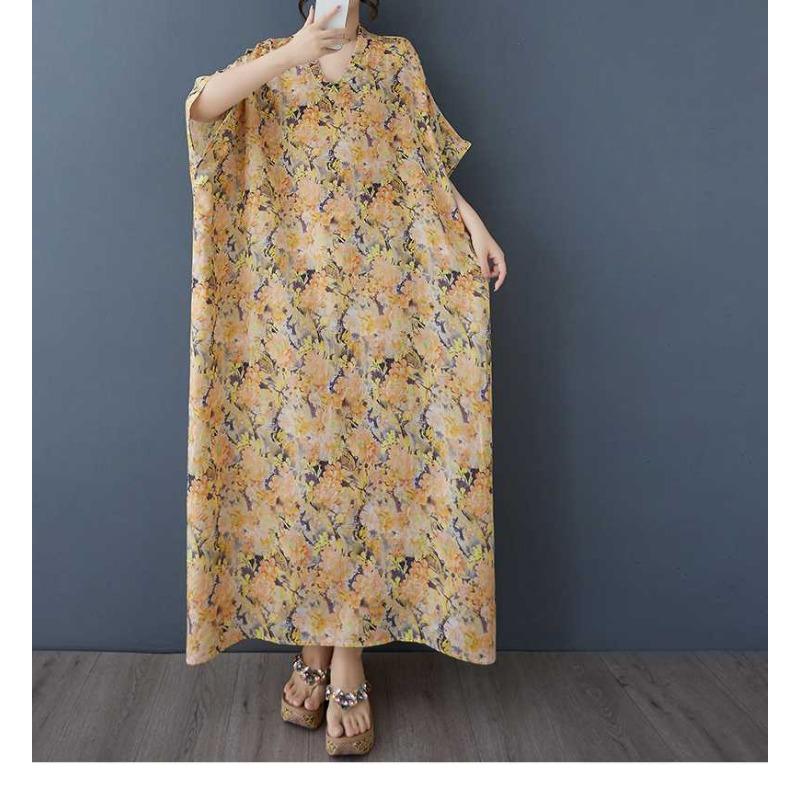 Женское винтажное длинное платье с узорами из хлопка и льна