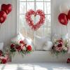 Holiday Wreath Heart Shape Indoor Outdoor Decorative Wreath with Festive Flowers Greenery Home Party Office