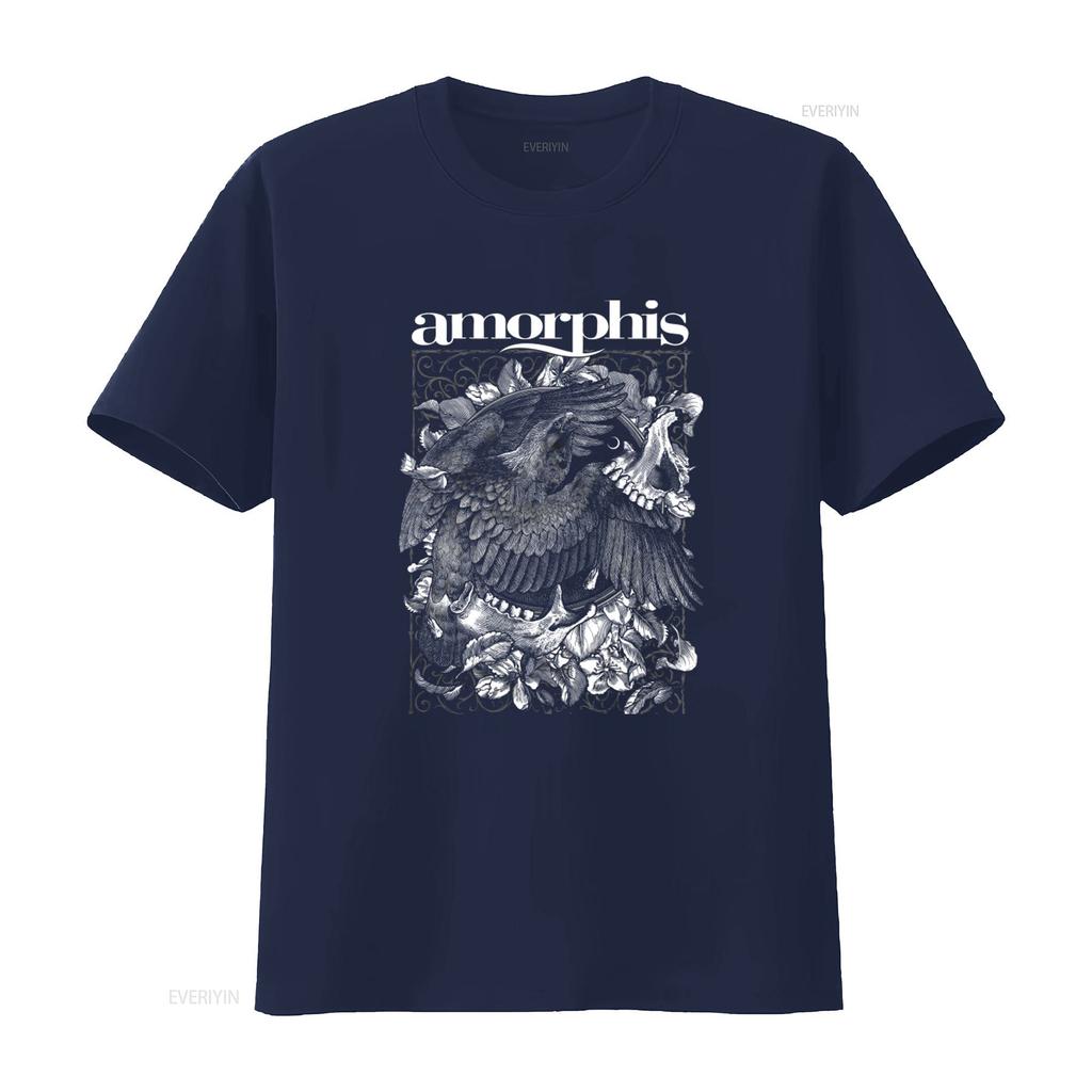 Amorphis Circle Black T Shirt with Intricate Eagle and Floral Design Perfect for Metal Fans vintage Washed Casual Versatile