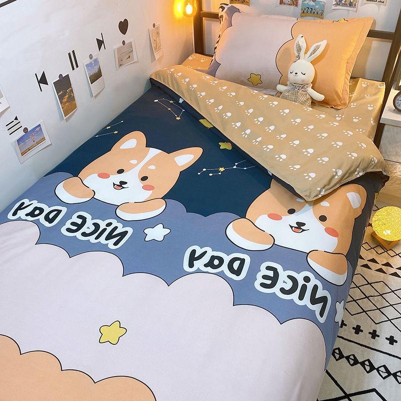 Кровать с рисунком из трех предметов, милый пододеяльник, детские простыни, постельные принадлежности для студенческого общежития