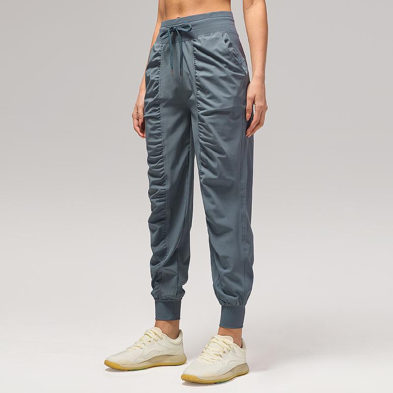 Women's Quick-Dry Pleated Sports Pants - Summer Running, Fitness, Casual Straight-Leg Design with Drawstring.