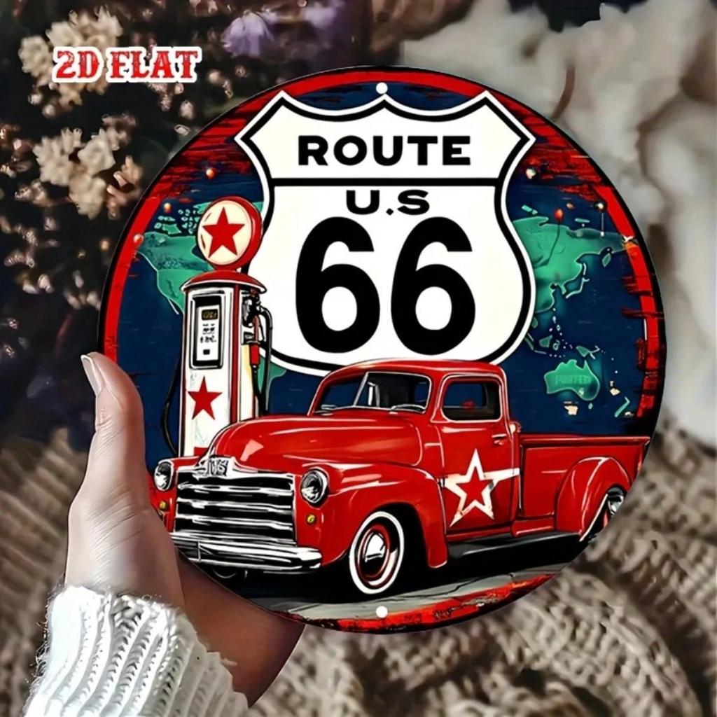 Винтажная металлическая настенная вывеска 'Route 66 Classic Truck Gas Station' для бара