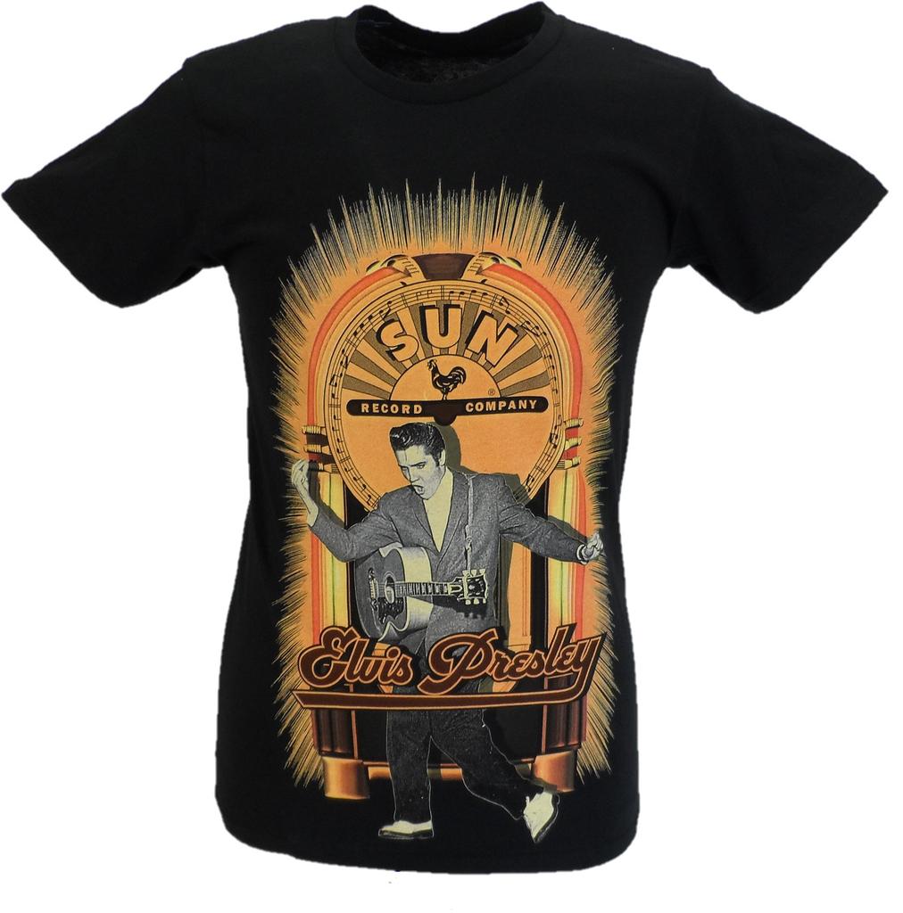Unisexs Black Official Sun Records Elvis Rocking T Shirt