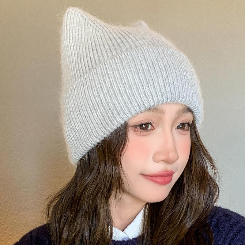Новая теплая шерстяная шапка женская шапка-пуловер с кошачьими ушками вязаная шапка шерстяная шапка зимняя зимние шапки для женщин, шапки-бини для женщин, шапки для женщин зимние