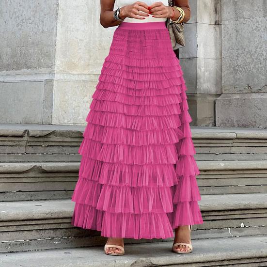 Женская юбка-торт, эластичная юбка А-силуэта с высокой талией, многослойная, с оборками, однотонная, юбка макси, для работы, отдыха, повседневной носки