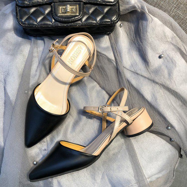 Женские босоножки Fairy-Style на низком каблуке с острым носком 2023 года с толстым каблуком и закрытым носком