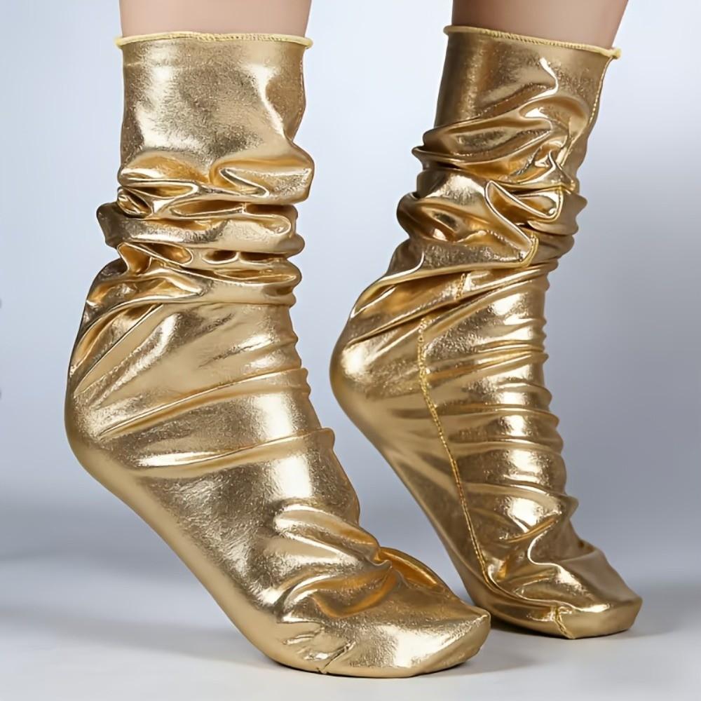 Solid Color Metallic Color Socks Bright Color Shiny Leather Socks New Reflective Socks Women