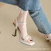 Summer Platform Women's Shoes with Fashion Square Head High Heels Thick Heel Waterproof Table Barbie Pink Sandals Cm