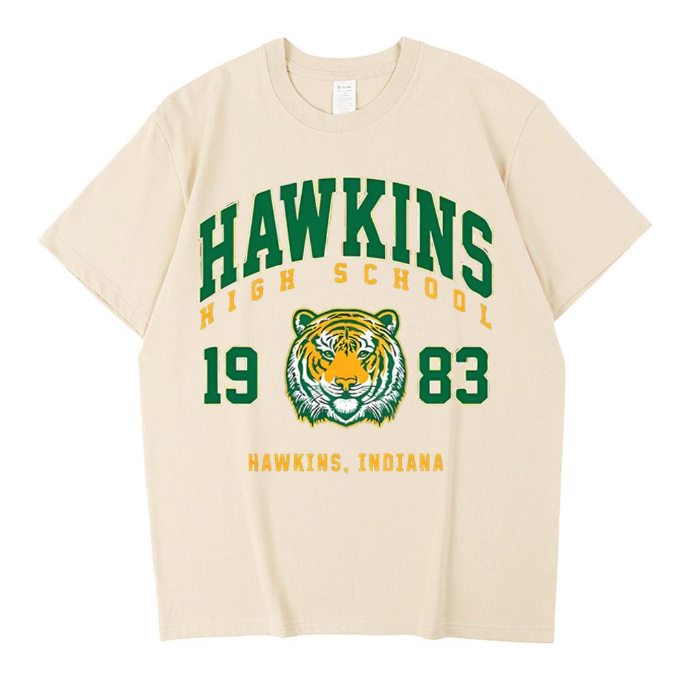 High Quality Cotton Hawkins High School 1983 Print TShirt Men Harajuku Tee Shirts Fashion Streetwear Casual Crewneck Tshirt