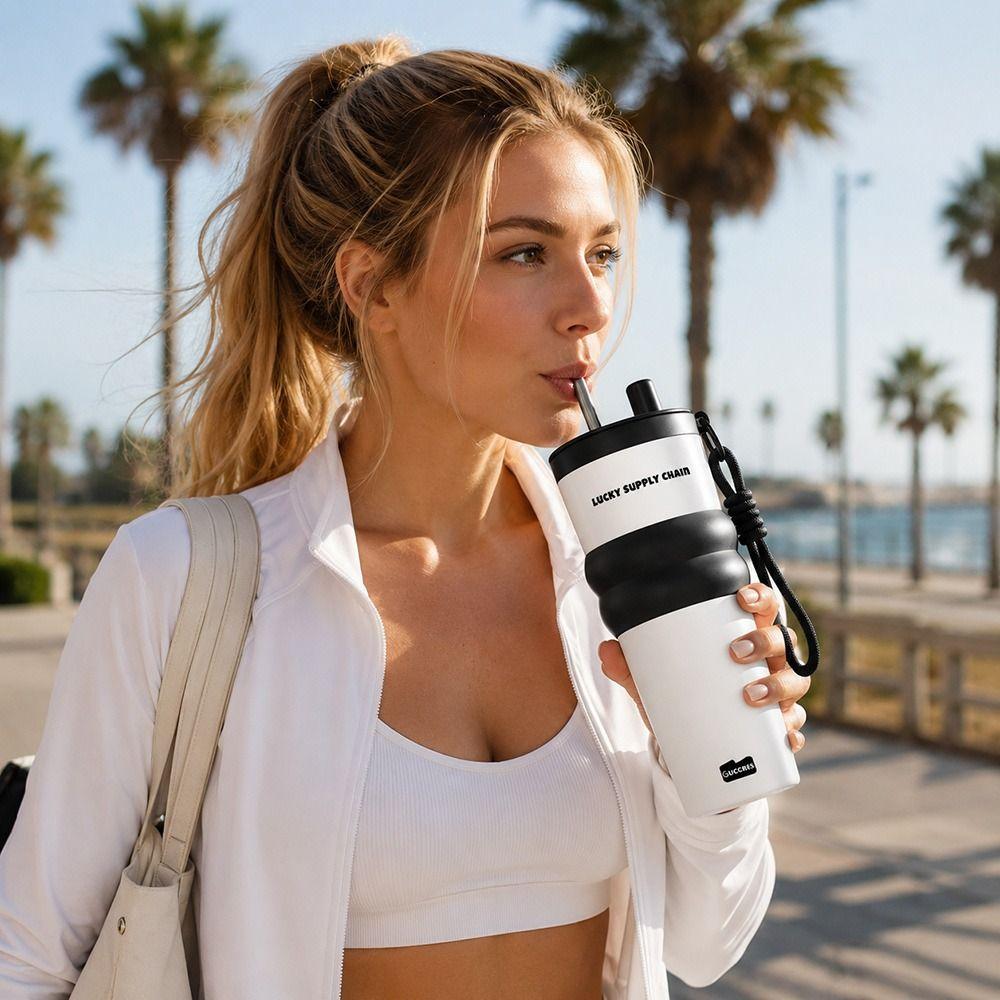 700ML Vacuum Insulated Bottle with Handle Straw Cup New Water Bottle