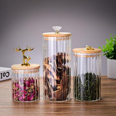 Новая полосатая стеклянная герметичная банка, креативная банка для хранения с крышкой из бамбука и ручкой-кольцом в виде головы лося, банка для хранения чая, конфет