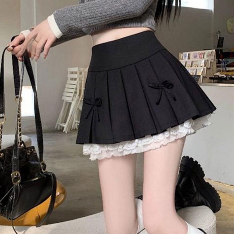 Юбка-плиссе для девочек, серая кружевная мозаика, А-силуэт, короткая юбка, юбка-бантик с высокой талией для девочек из группы Minority Spice Girls, элегантная короткая юбка