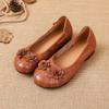 Retro Ethnic Style Leather Wedge Heel Beef Tendon Sole Soft Sole First Layer Cowhide Non-slip Flower Single Shoes Women