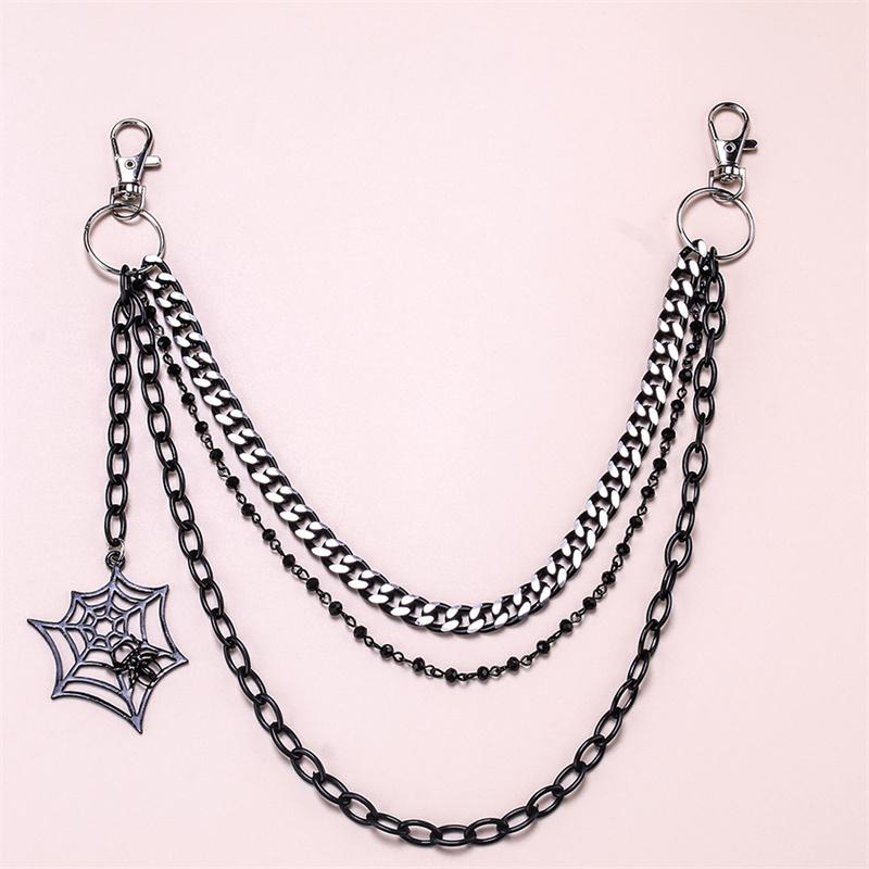 Halloween Gifts keychain Punk Black Silver Metal Pants Chain Hip Hop Spider Web Pendant Jeans Chain for Men Women Accessories