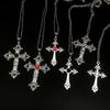 Large Detailed Cross Drill Pendant Jewel Necklace Silver Color Tone Gothic Punk Jewellery Fashion Charm Statement Women Gift