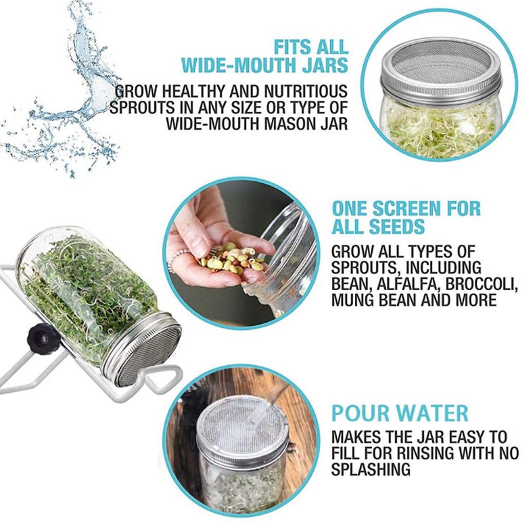 Seed Sprouter Germination Cover Sprouting Mason Jars With Stainless Steel Strainer Screen Lids Germinator Stand Planting Tools