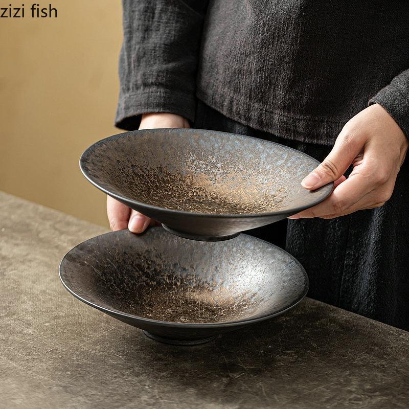 Винтажная керамическая обеденная тарелка, толстая суповая тарелка, десертная тарелка, фруктовые салатные тарелки, паста, фирменная посуда для ресторана