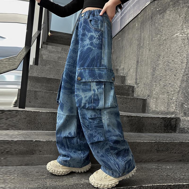 Трендовые свободные джинсы карго для девочек, весна/осень 2025