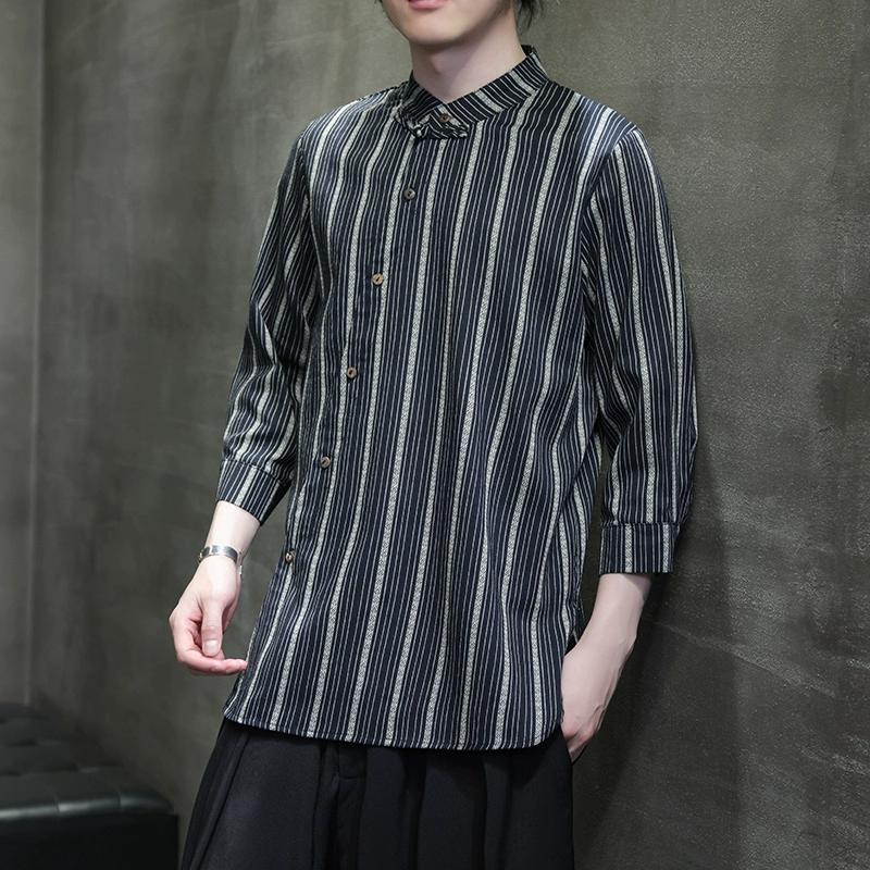 Мужская рубашка в полоску из конопли в китайском стиле, хлопково-льняной костюм Тан, одежда в стиле ханьфу в стиле ретро, топы в стиле Харадзюку, мужская одежда