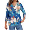 Женские топы, рубашка с рукавом три четверти, свободная повседневная рубашка с V-образным вырезом, футболка с цветочным принтом