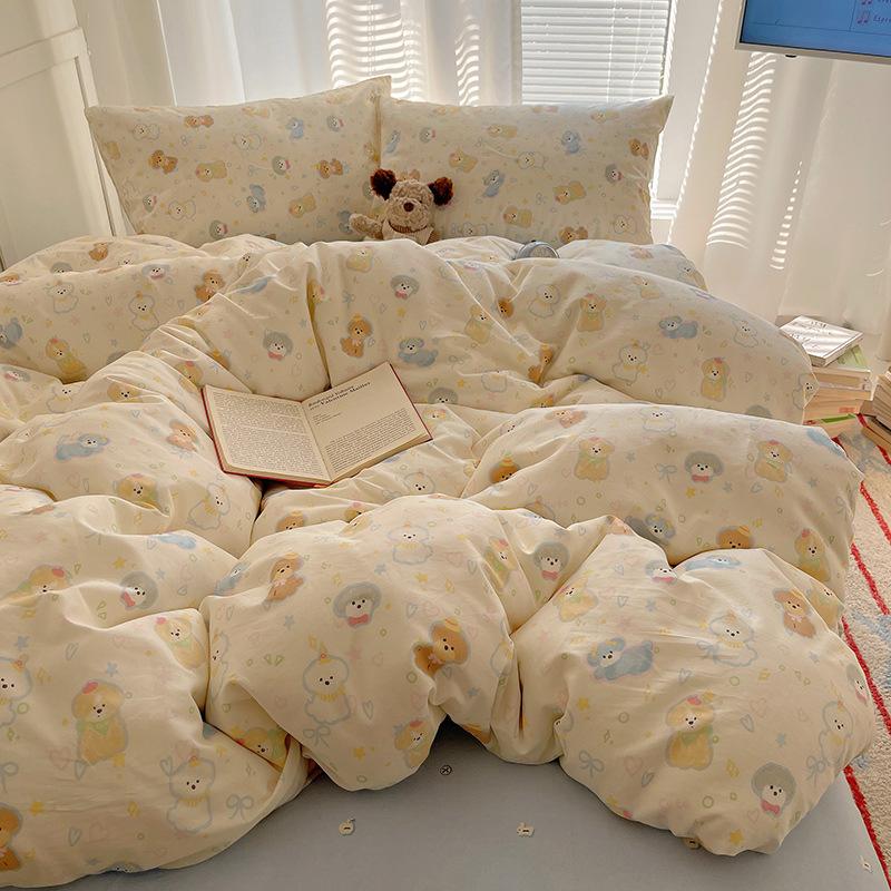 Комплект постельного белья из 100% чистого хлопка, четырехпредметный, приятный к коже, стиранный в воде, простыня, пододеяльник, комплект наволочек