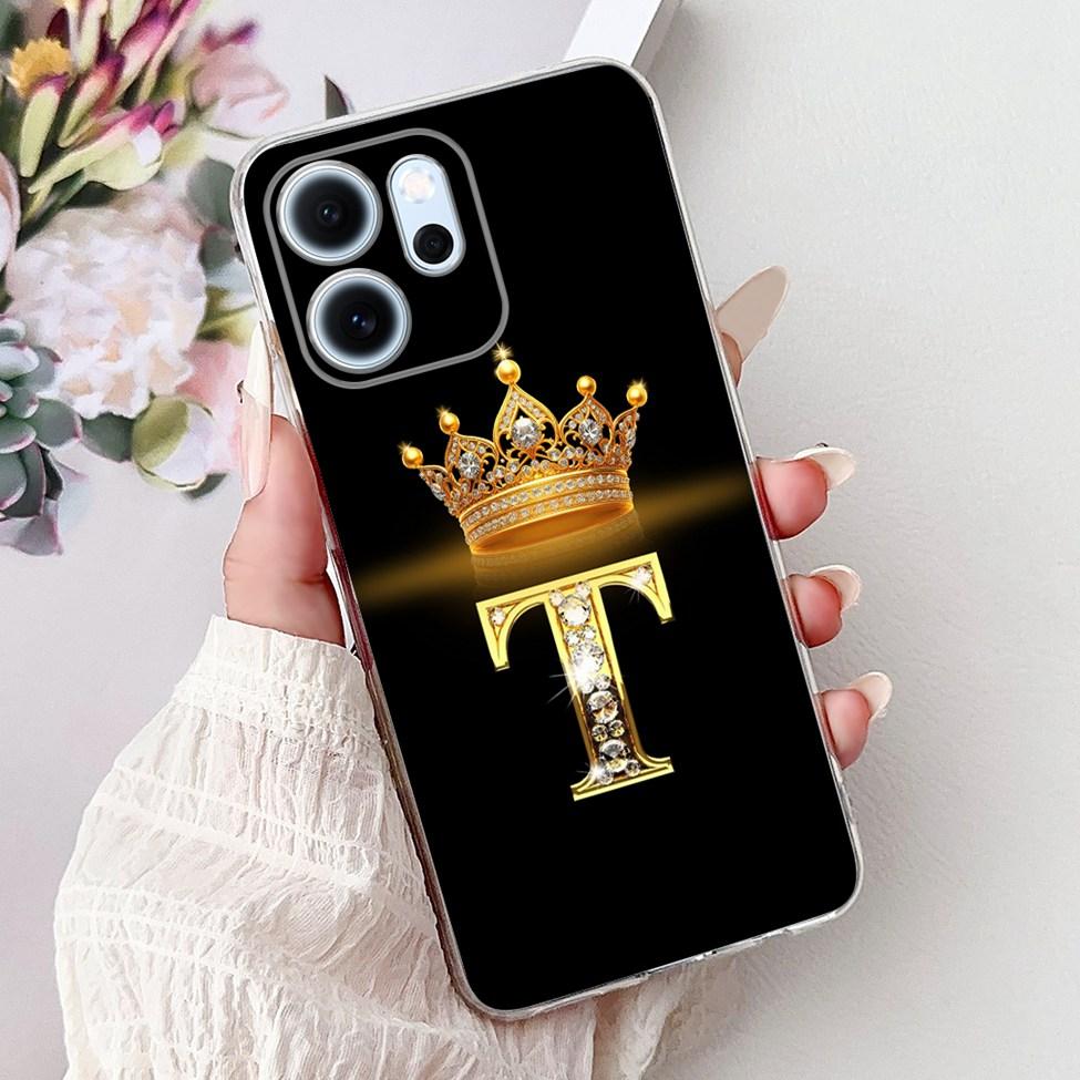 For Oppo Reno 14F CPH2743 Case For Oppo Reno14 F Cover Transparent Luxury A-Z Letters Fashion Flowers Crown Soft Bumper Casing