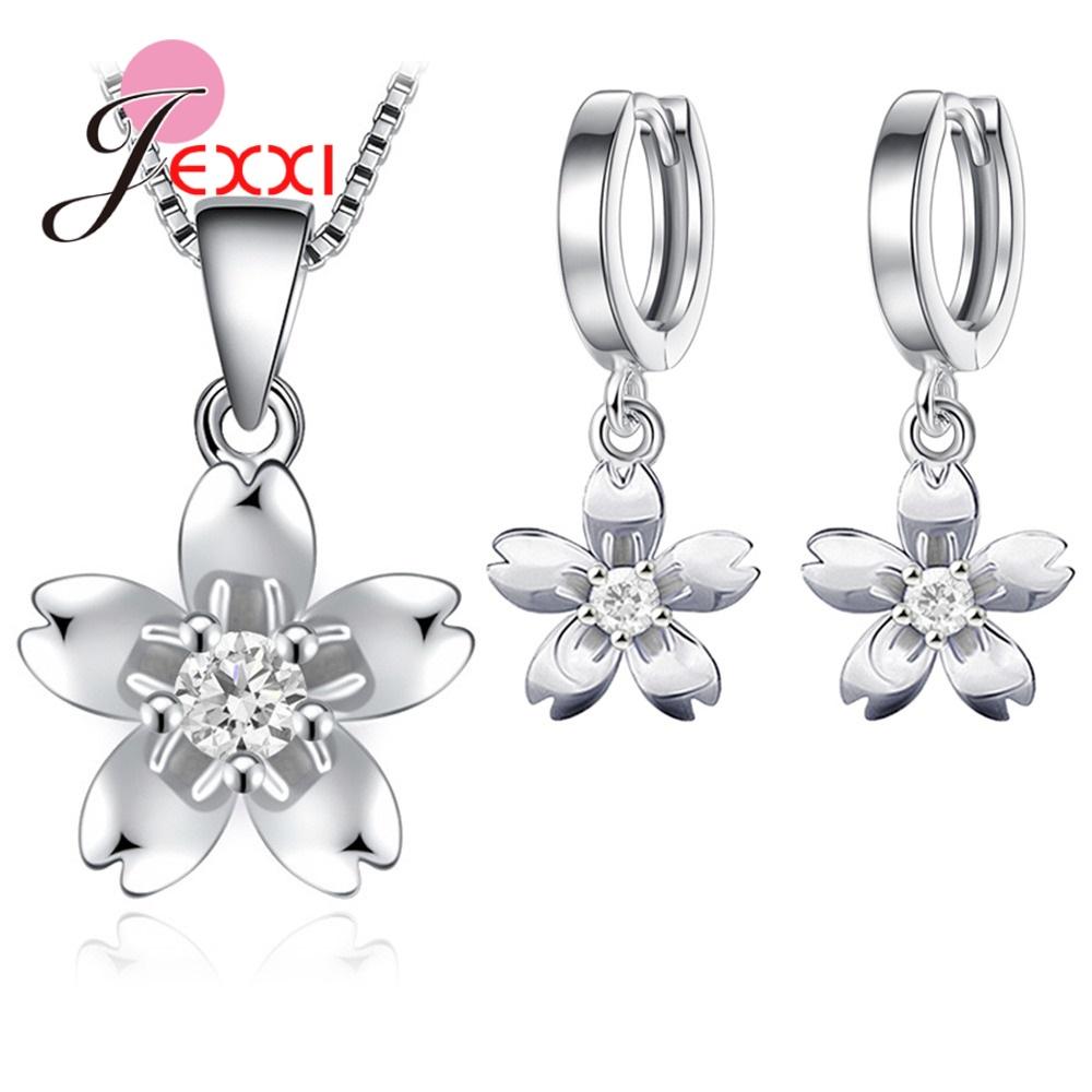 New Necklace Earrings Set 925 Sterling Silver Women Girls Fashion Earrings Boucle Necklace Geometric Plant Jewelry Sets