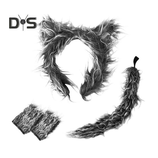 Набор волчьих ушей и хвостов, реалистичный дизайн, плюшевая повязка на голову, перчатки, набор хвостов, аксессуары для ролевых игр на Хэллоуин