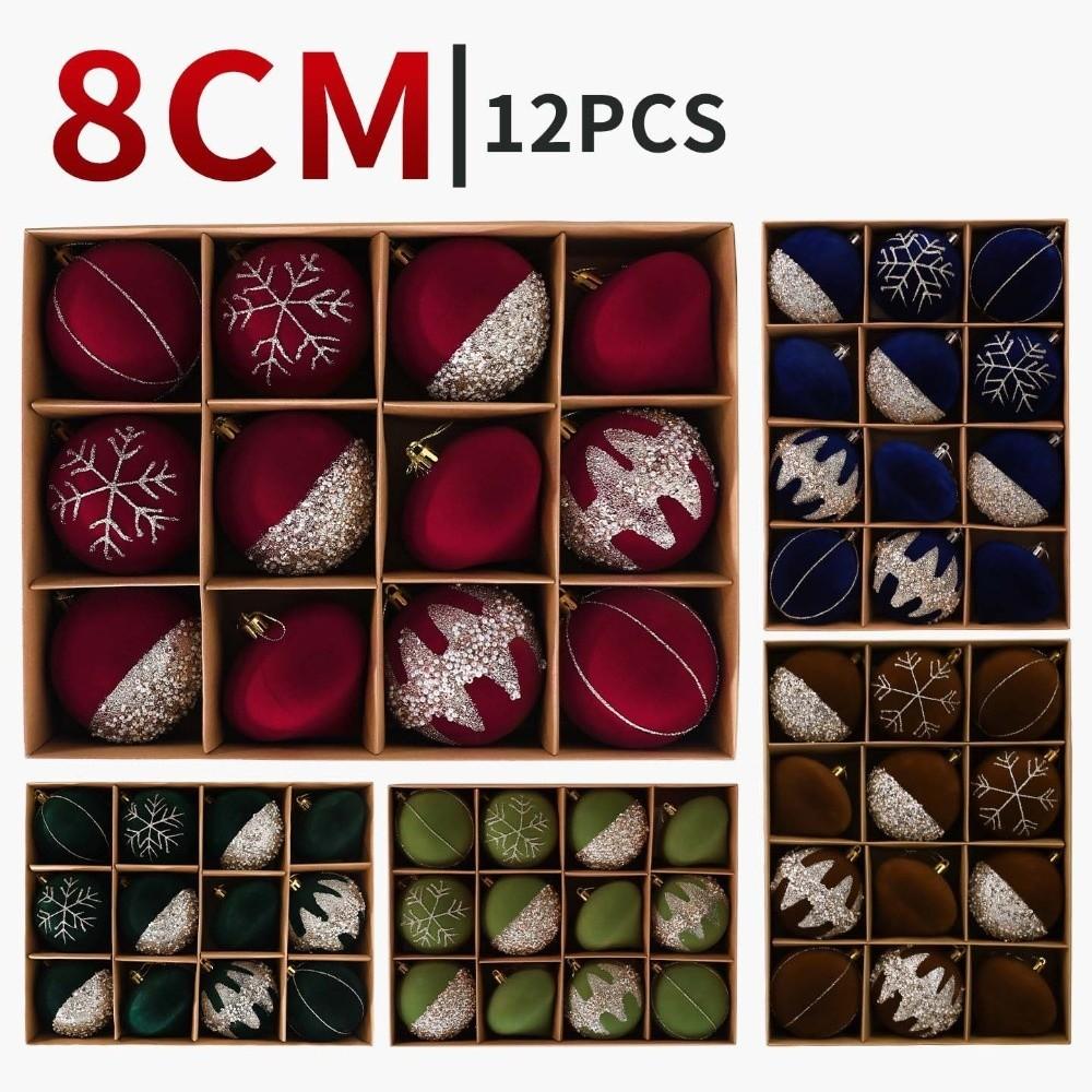 12Pcs Shatterproof Velvet Christmas Ball Set Plastic Flocked Ball Gift Box Home Party