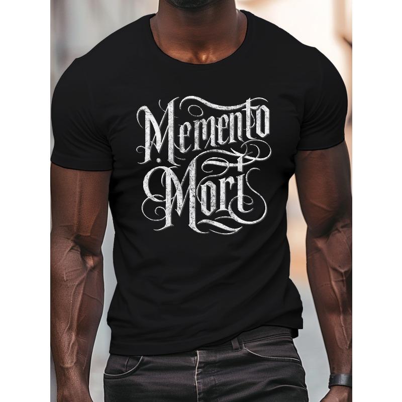 Графическая футболка "Memento Mori" для мужчин - Большой размер, Повседневная летняя футболка с геометрическим дизайном, Машинная стирка, БОЛЬШОЙ РАЗМЕР
