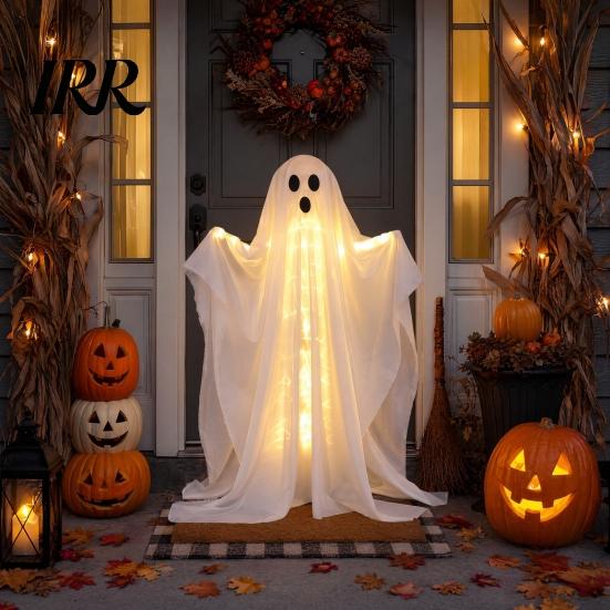 Ghost with Warm Lights Halloween Decoration, LED Light Up Standing Ghost, Indoor Outdoor Spooky Window White for Porch, Yard, Lawn, Garden Decor Lawn