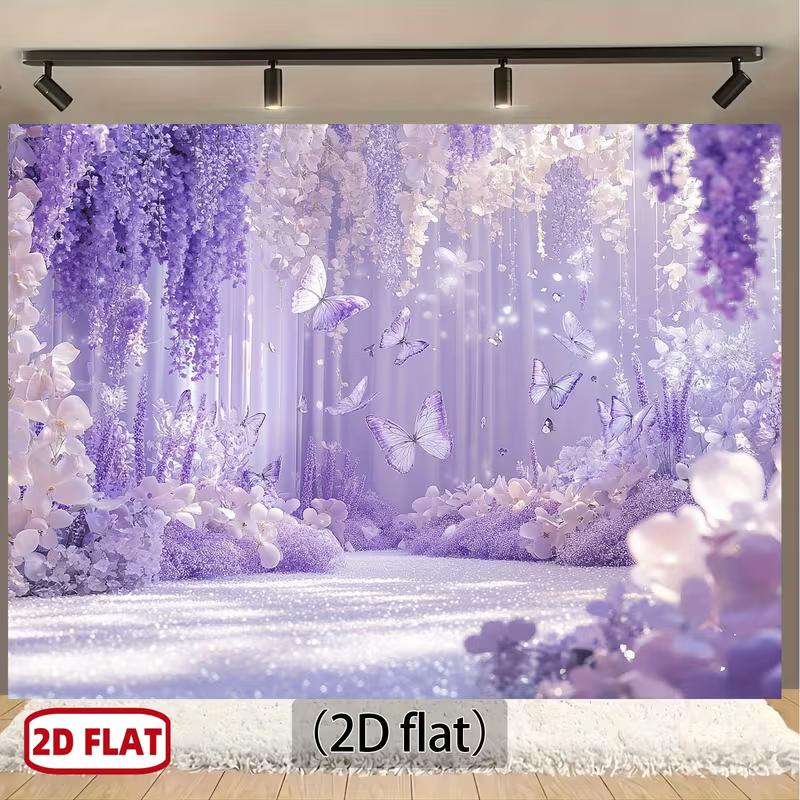 2D фон с лавандовым цветочным узором и бабочками, баннер для фотосъемки