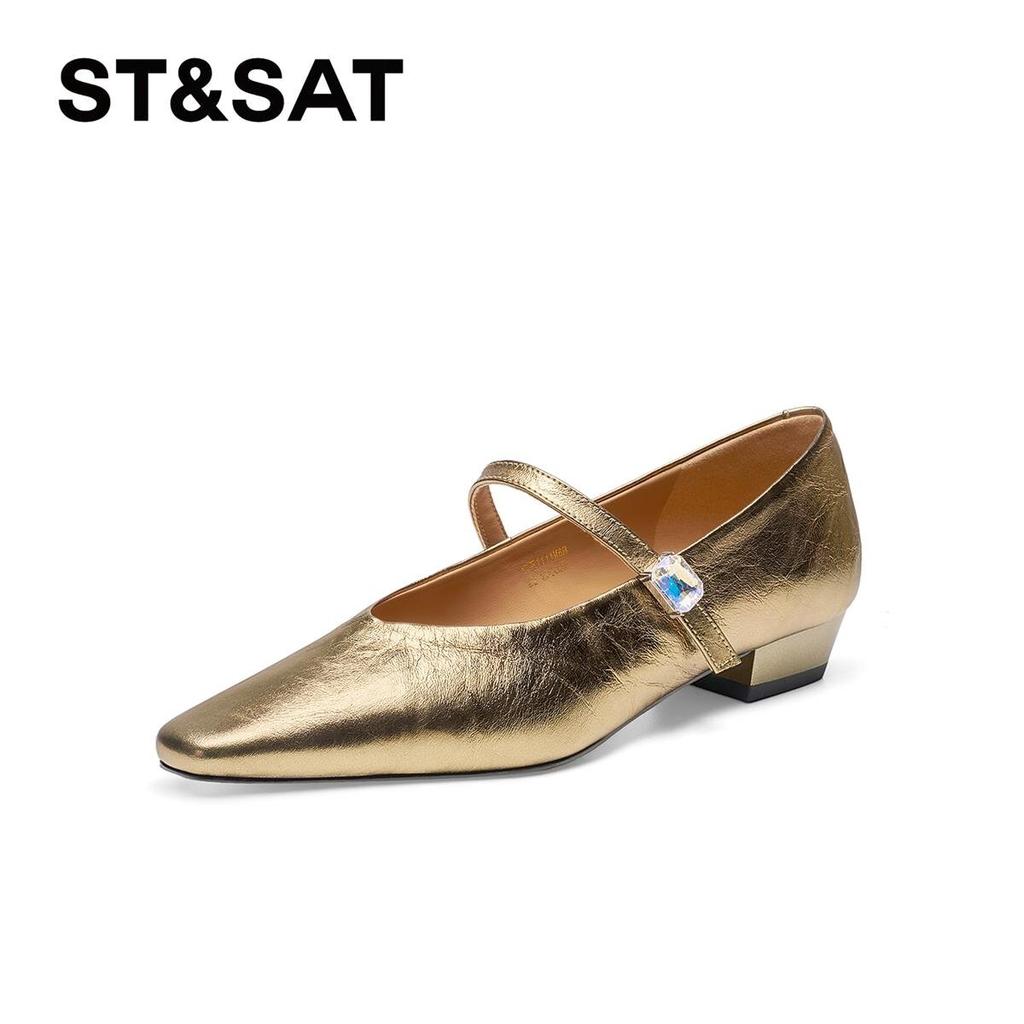 St&Sat/Saturday Fashion Water Diamond Strap Shallow Mouth Single Shoe Commuter Fairy Style Square Head Retro Mary Jane