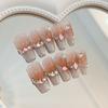 10pcs Green Cat Eye French Coffin Press On Nails Handmade 3D Butterfly Pearl Design False Nails