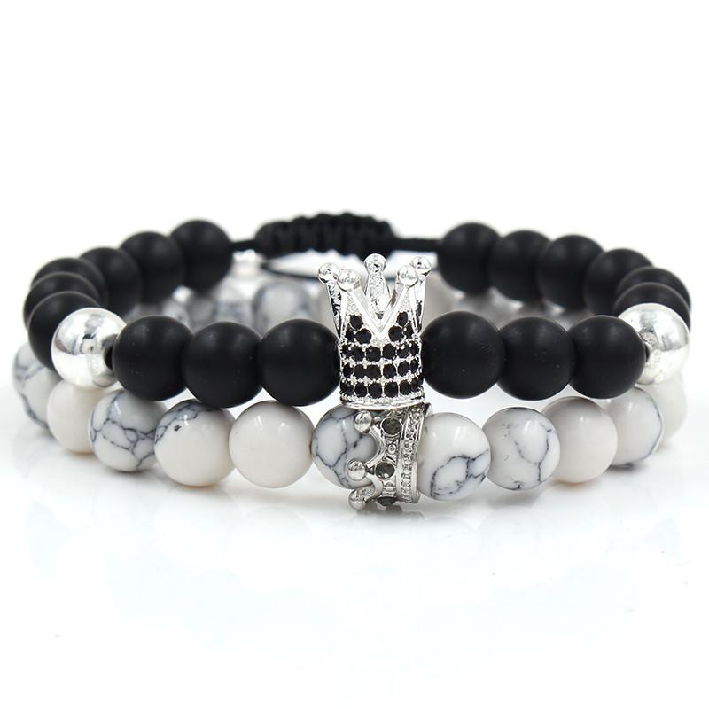 Fashion Versatile Energy Stone Turquoise Braided High Crown White Diamond Mixed Wear Small Crown Set Bracelet Bracelet
